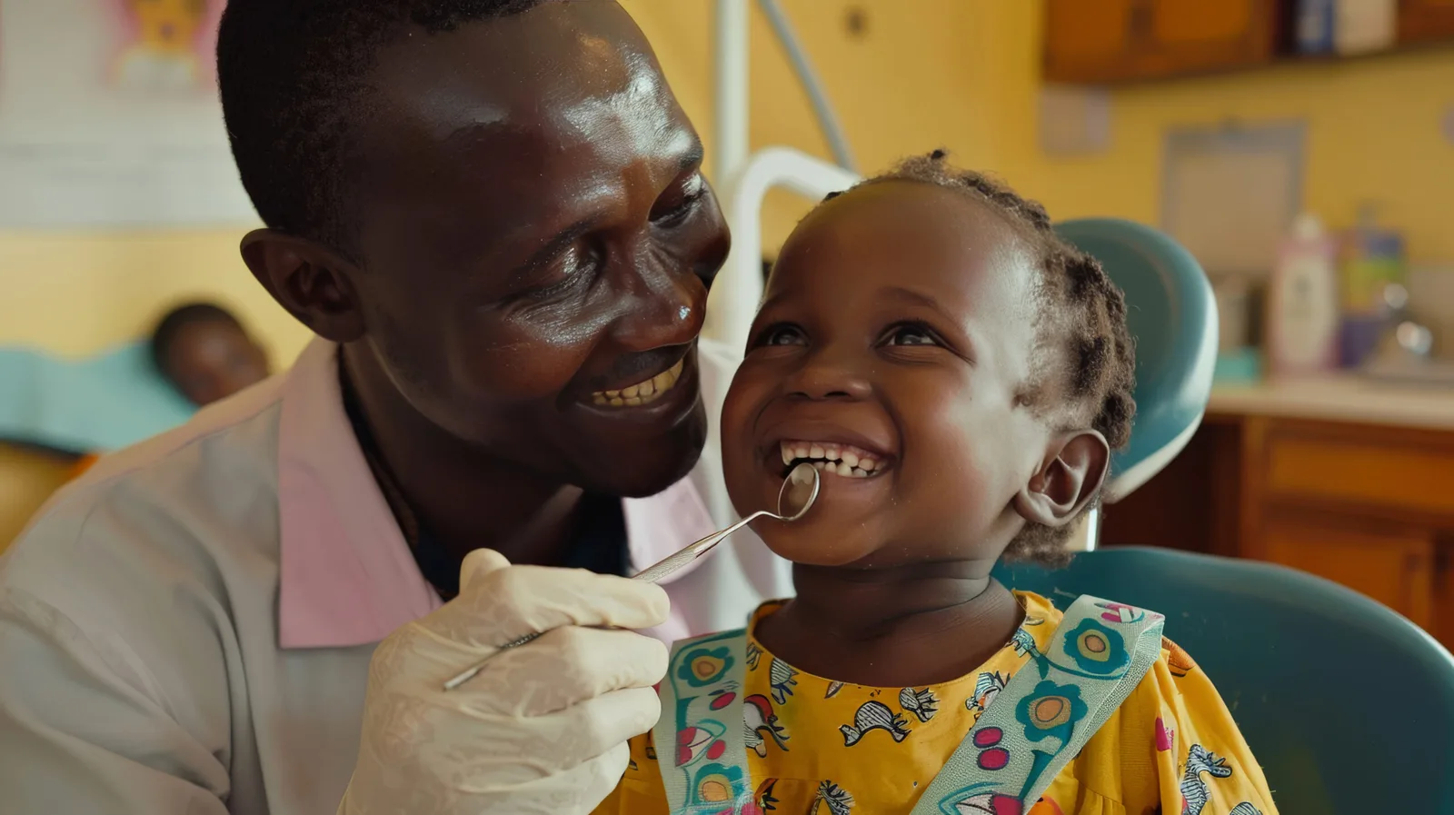 A parent helping their child during a hospital visit